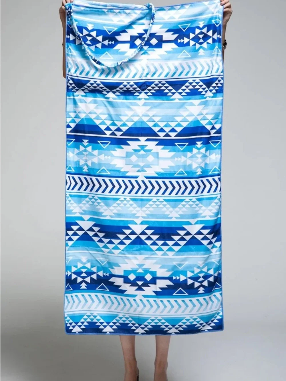 Blue Geometric Canvas Tote Bag and towel